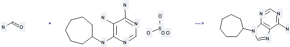 The 9-Cycloheptylpurin-6-amine can be obtained by Formamide and C11H19N5*H2O4S 