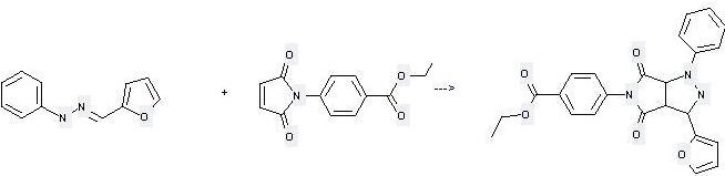 Benzoicacid, 4-(2,5-dihydro-2,5-dioxo-1H-pyrrol-1-yl)-, ethyl ester can be used to produce 4-(3-furan-2-yl-4,6-dioxo-1-phenyl-hexahydro-pyrrolo[3,4-c]pyrazol-5-yl)-benzoic acid ethyl ester by heating