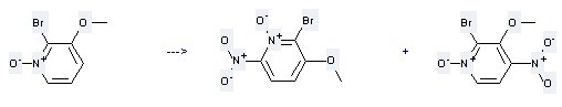Pyridine,2-bromo-3-methoxy-, 1-oxide can be used to produce 2-bromo-3-methoxy-6-nitropyridine N-oxide，2-bromo-3-methoxy-4-nitropyridine N-oxide at the temperature of 60 °C