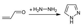Pyrazoles are synthesized by the reaction of α,β-unsaturated aldehydes with hydrazine and subsequent dehydrogenation