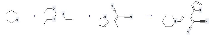 Propanedinitrile,2-[1-(2-thienyl)ethylidene]-: it can be used to produce 2-(3-piperidin-1-yl-1-thiophen-2-yl-allylidene)-malononitrile